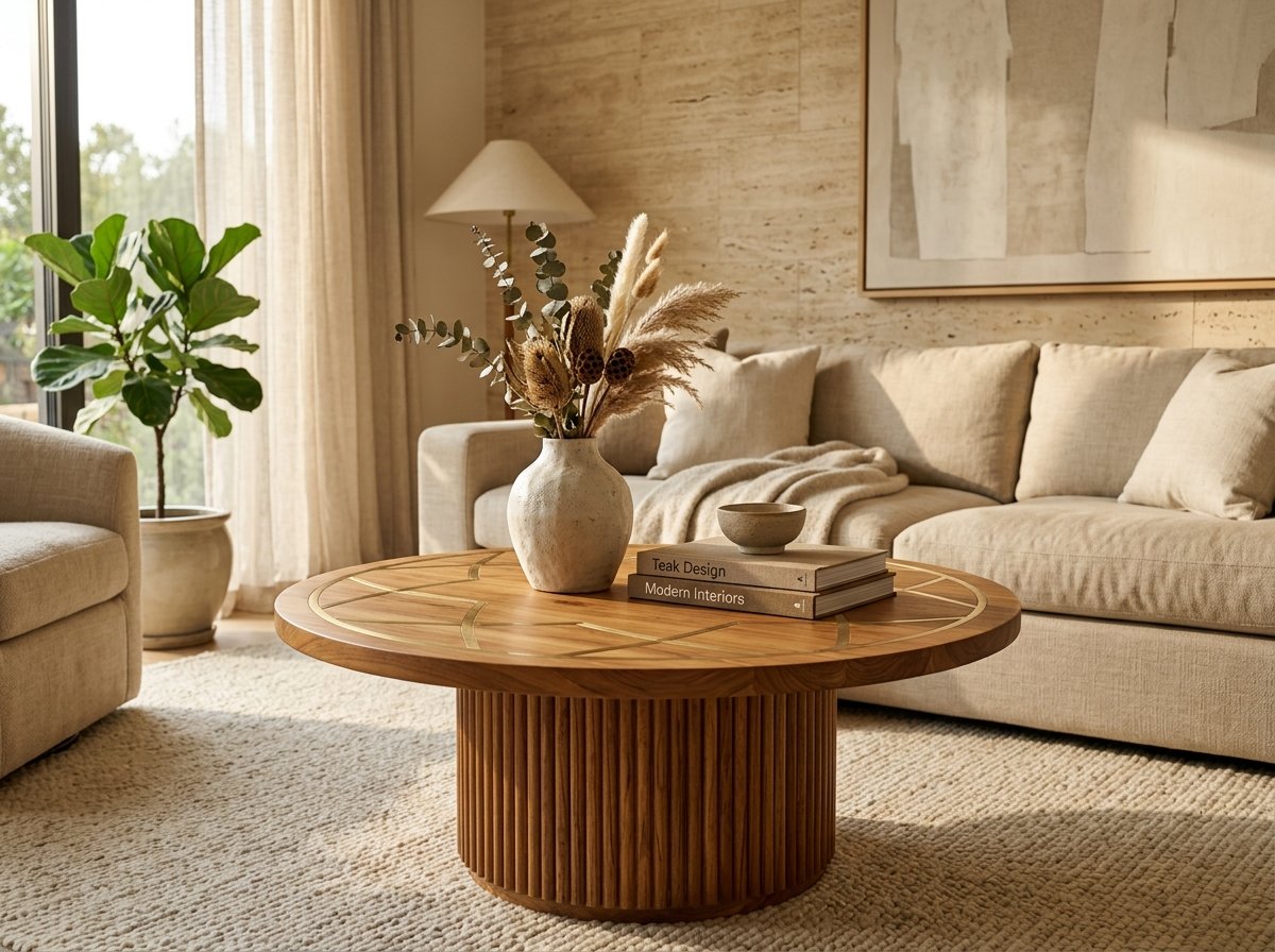Handcrafted Teak Round Coffee Table