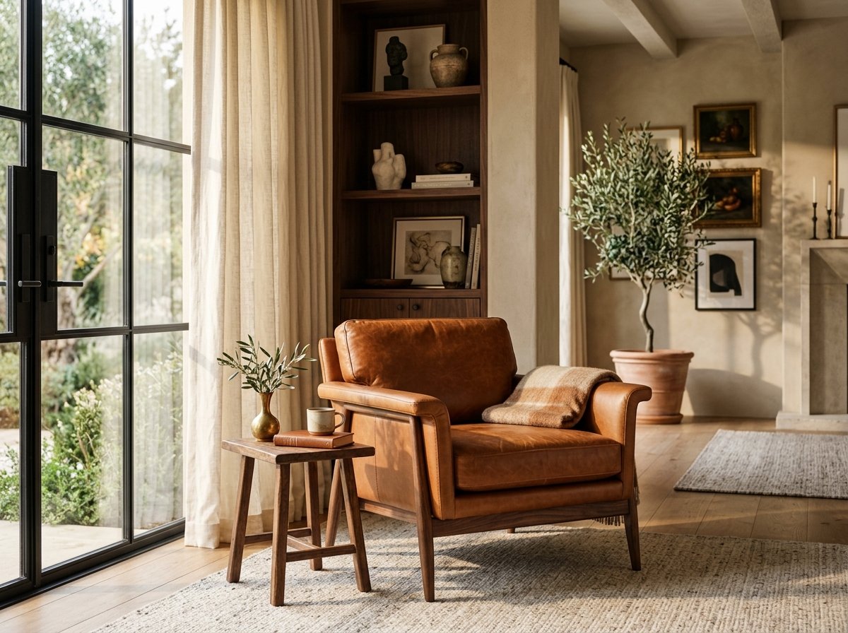 Italian Cognac Leather Armchair